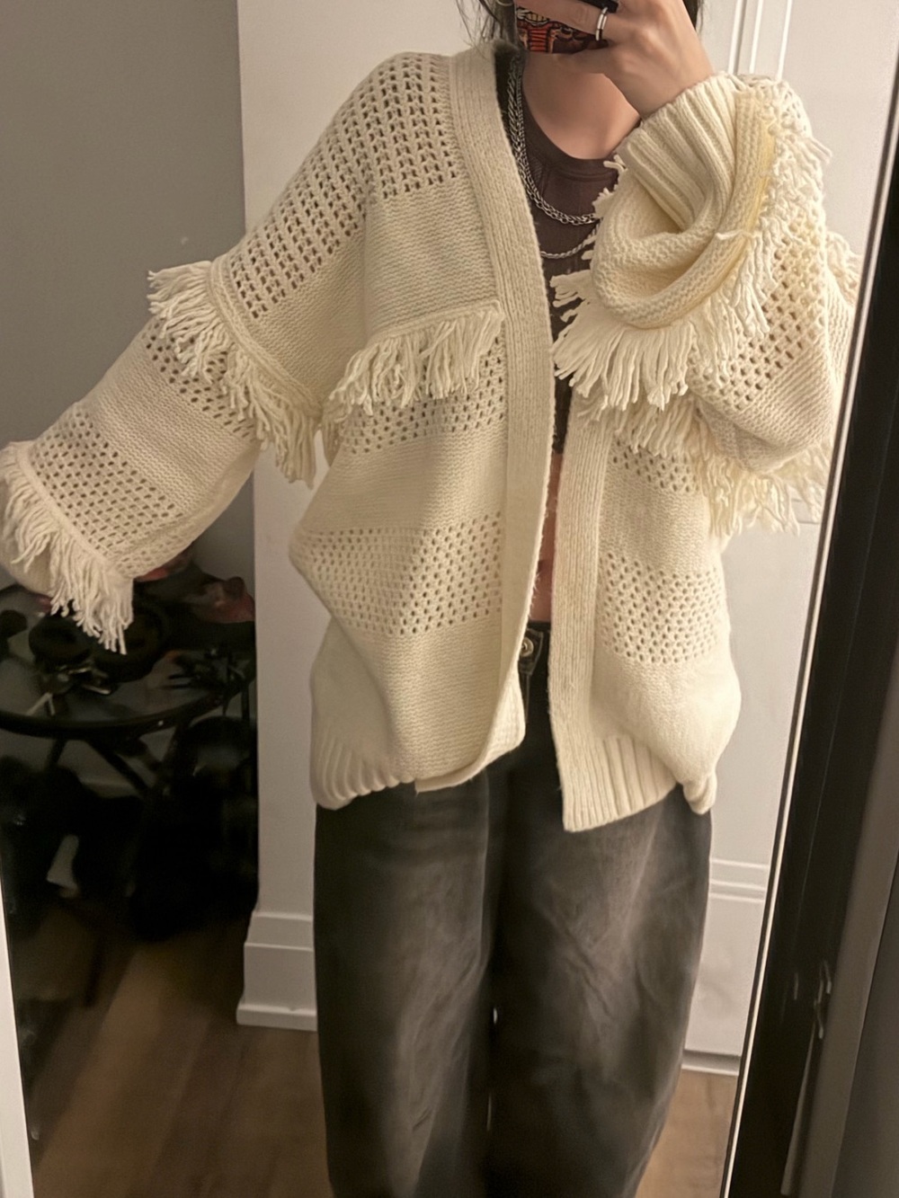 Soft Fringe Knit Cardigan Sweater